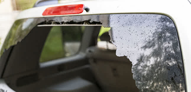 smashed rear window needing repair