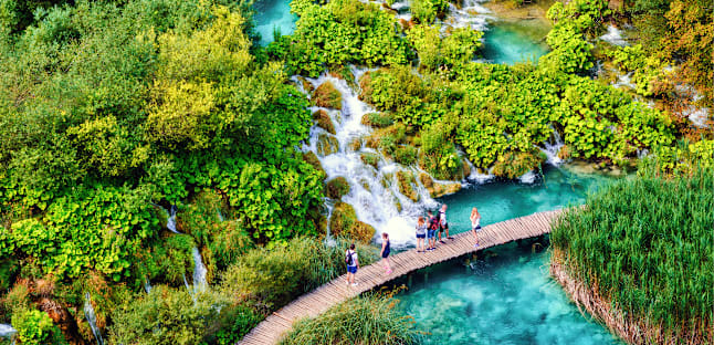 Bridge across waterfall 