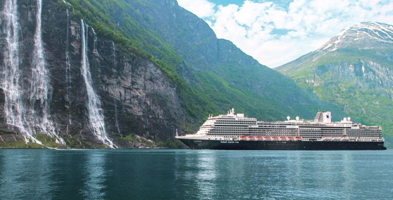 holland america line ship at geiranger fjord