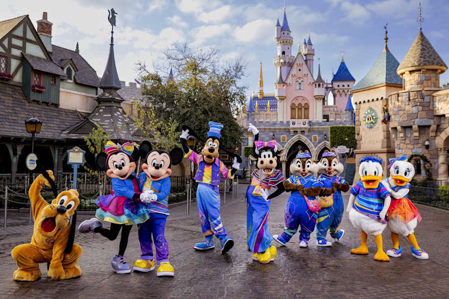 disneyland characters in 70th anniversary outfits