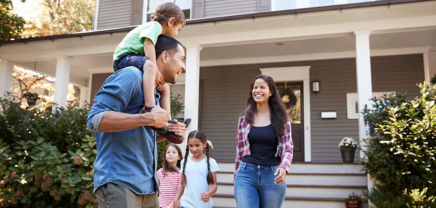 Family outside house