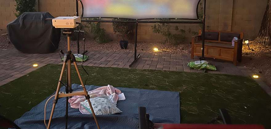 a backyard movie setup