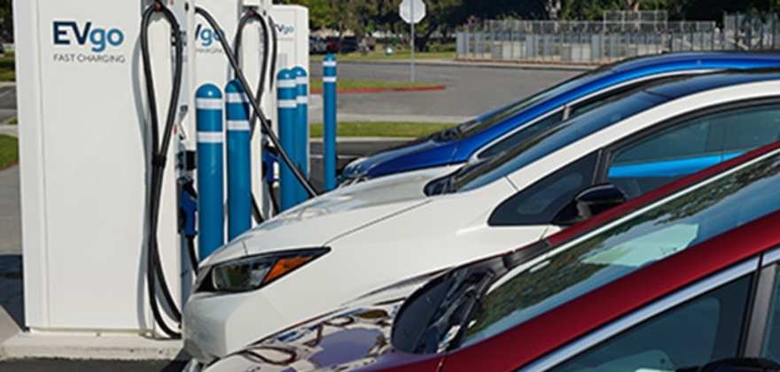 Electric vehicles charging at EVgo fast-charging stations