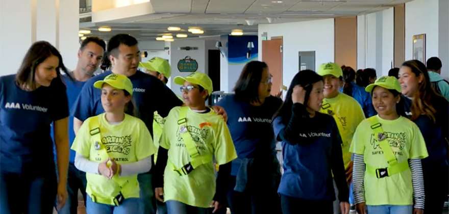 Students from AAA School Safety Patrol at Oracle Park