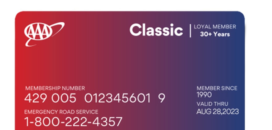 Example of a AAA classic membership card