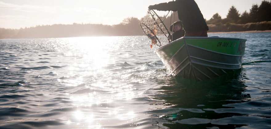 Fisherman checking crab pots off Oregon coast