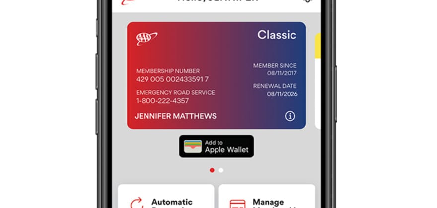 AAA mobile app interface