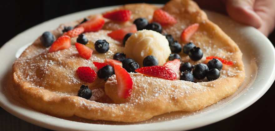 fresh fruit tops a Utah scone served at Penny Ann's Café in Draper.
