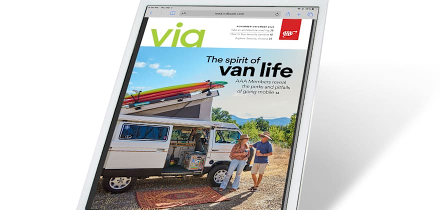 Via Magazine November December 2023 digital magazine cover on a tablet.