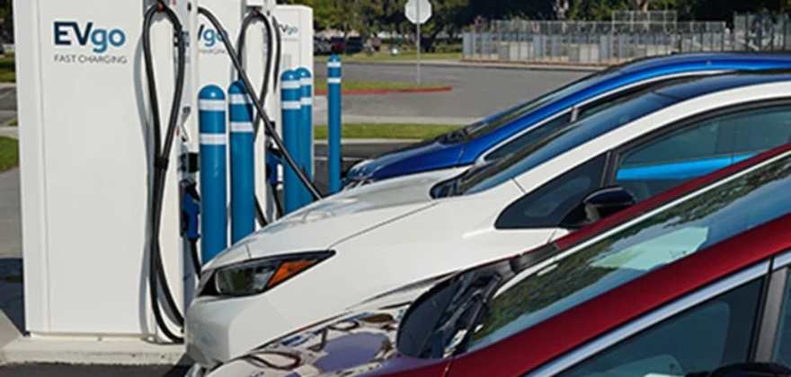 Electric vehicles charging at EVgo fast-charging stations