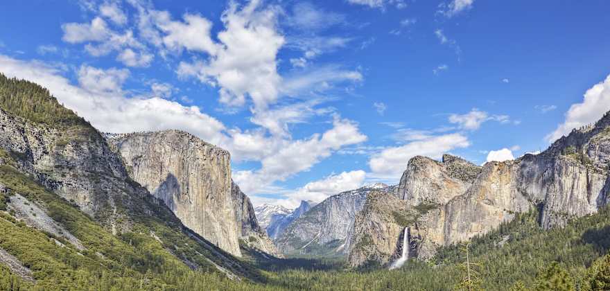 Yosemite Valley seen on a partly cloudy spring day.