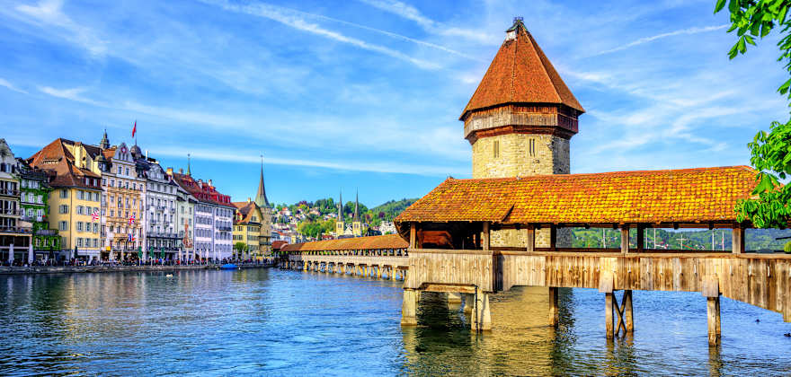bridge and lake in lucern switzerland