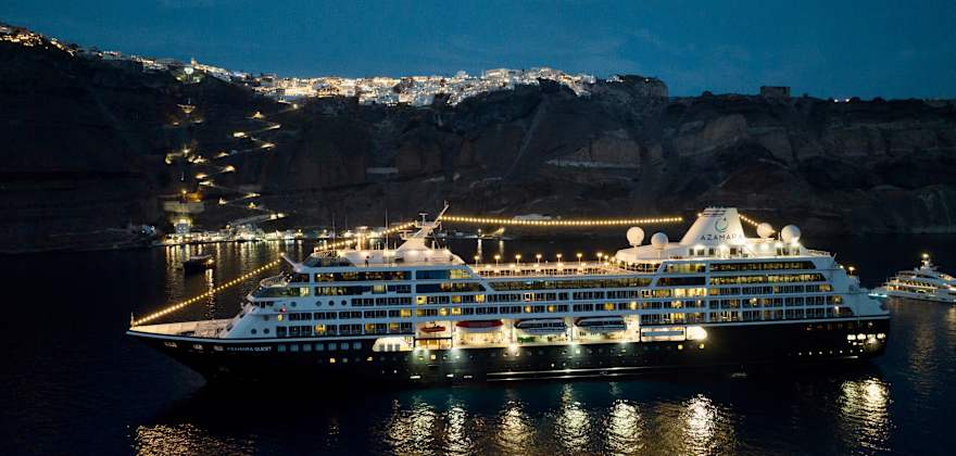 azamara ship docked in santorini greece