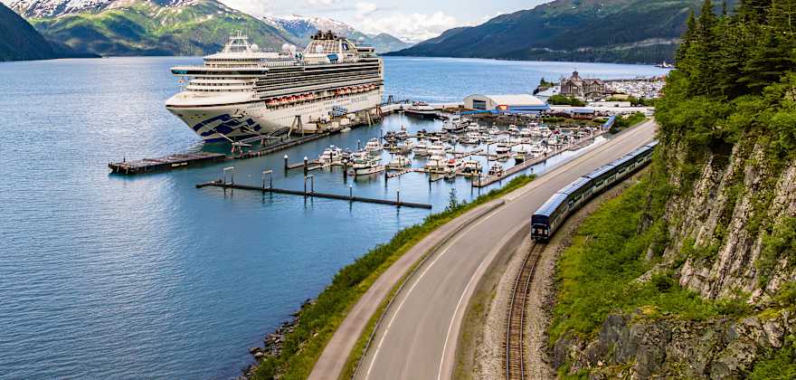 train next to docked princess ship