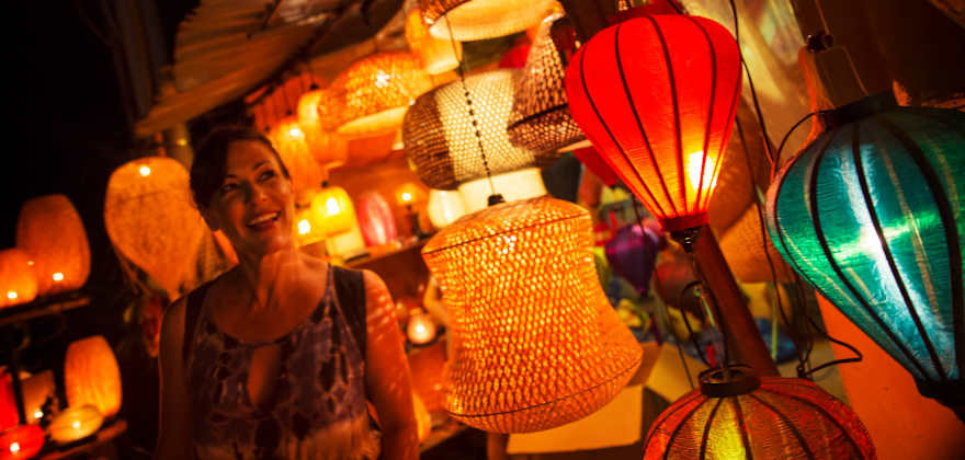 woman and lanterns in vietnam