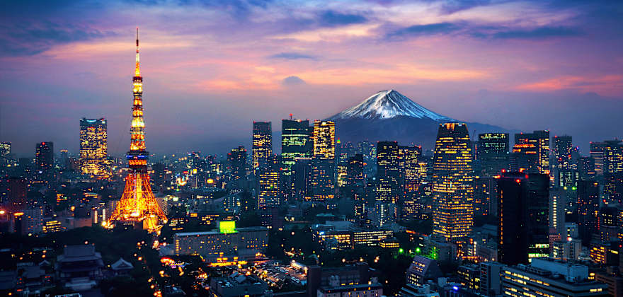 aerial of tokyo and mount fuji