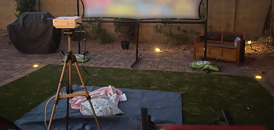 a backyard movie setup