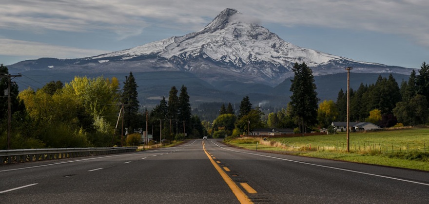 highway in front of Mount Hood, Oregon