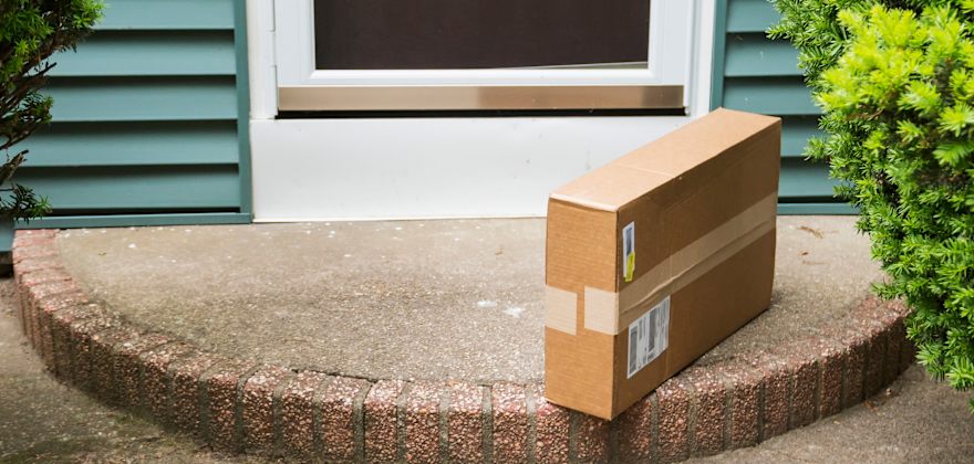 A package left outside on the porch.