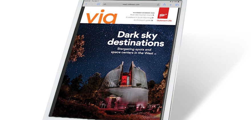 Via Magazine November December 2022 digital magazine cover on a tablet.