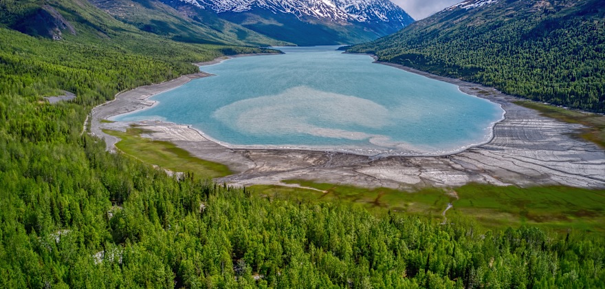Aerial View of Lake Eklutna in Alaska's Chugach State Park.