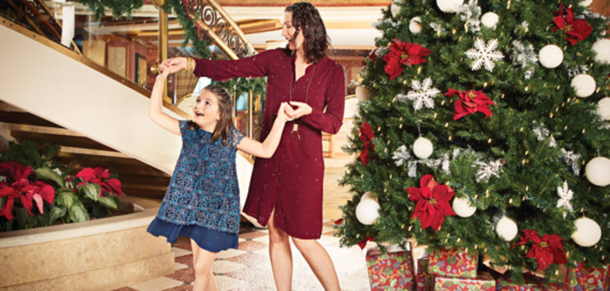 mother and daughter in atrium on princess holiday cruise