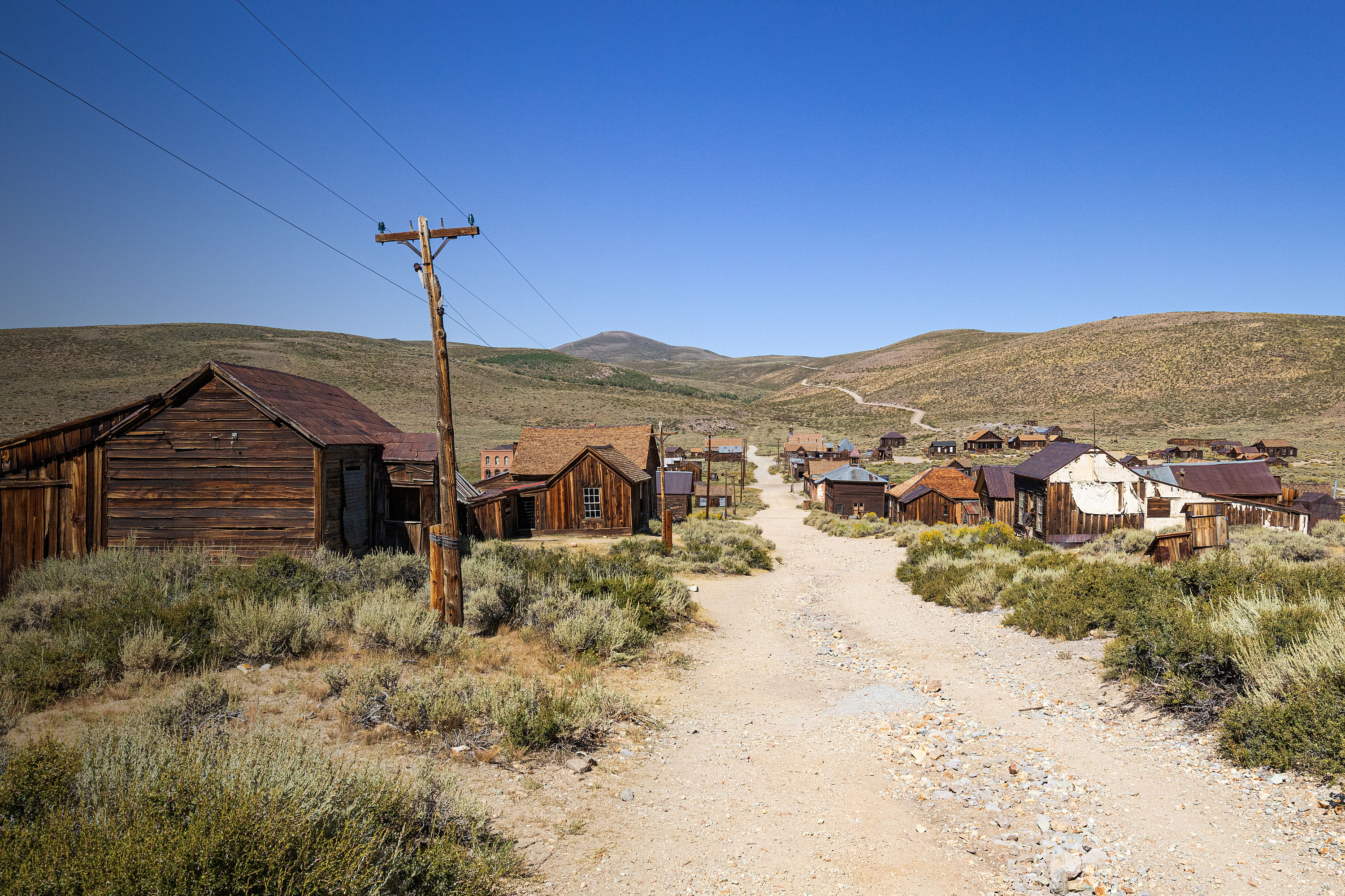 Wooden buildings in Bodie, California, ghost town.