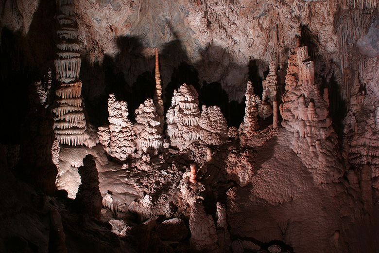 the Atlas Column appears to support the cave roof of the Paradise Room of Montana's Lewis & Clark Caverns, picture