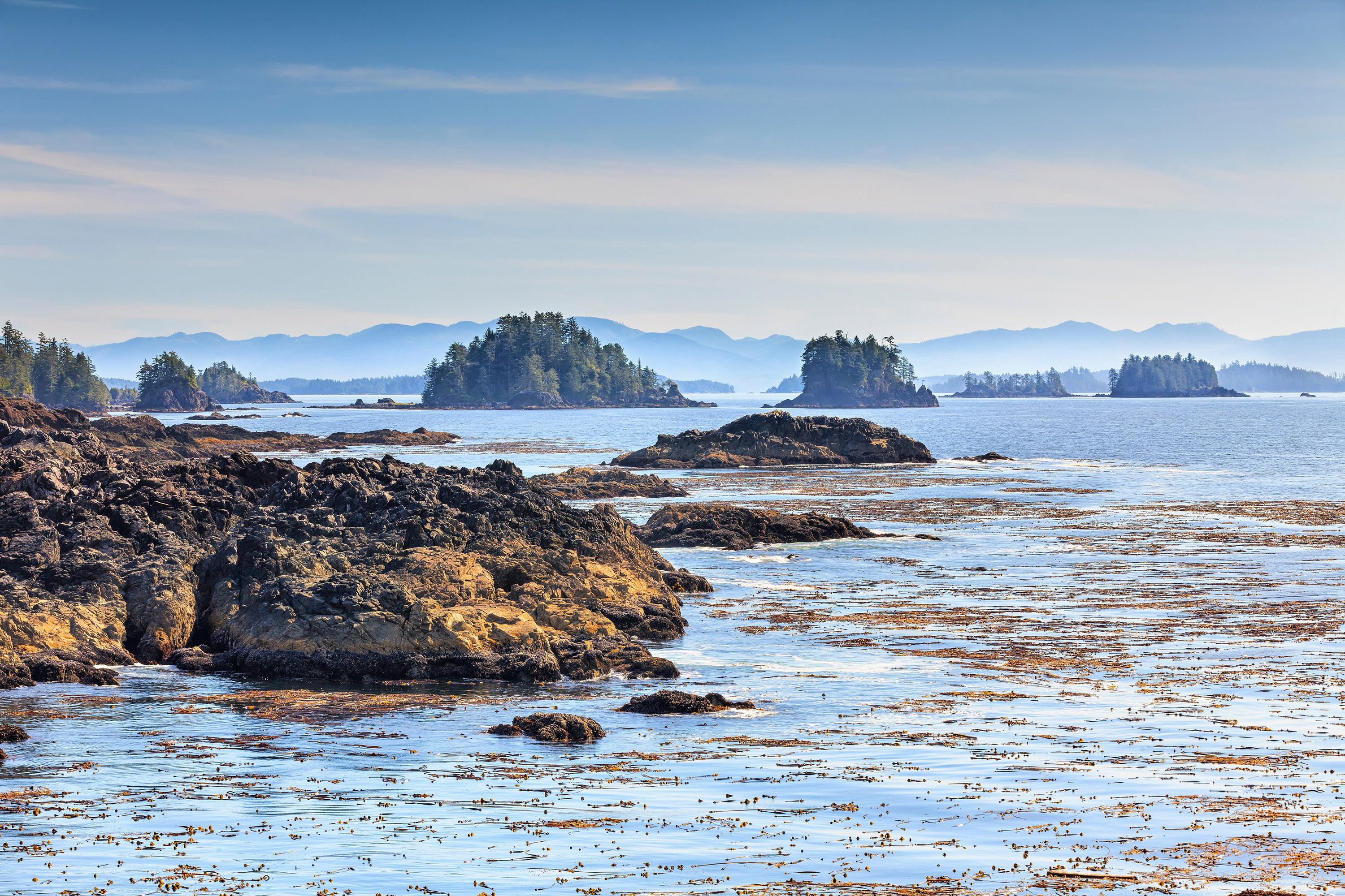 Broken Group Islands in Barkley Sound on a sunny day off British Columbia's west coast.