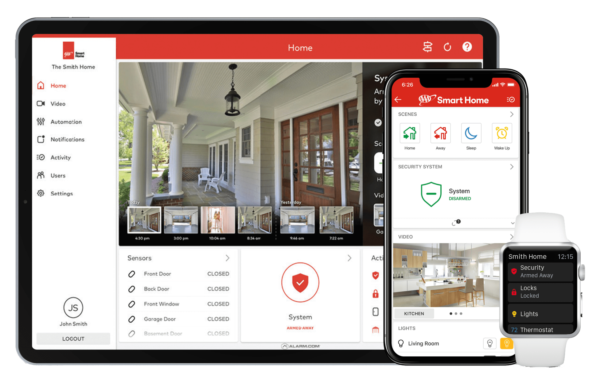 Smart Home app on tablet and mobile devices.