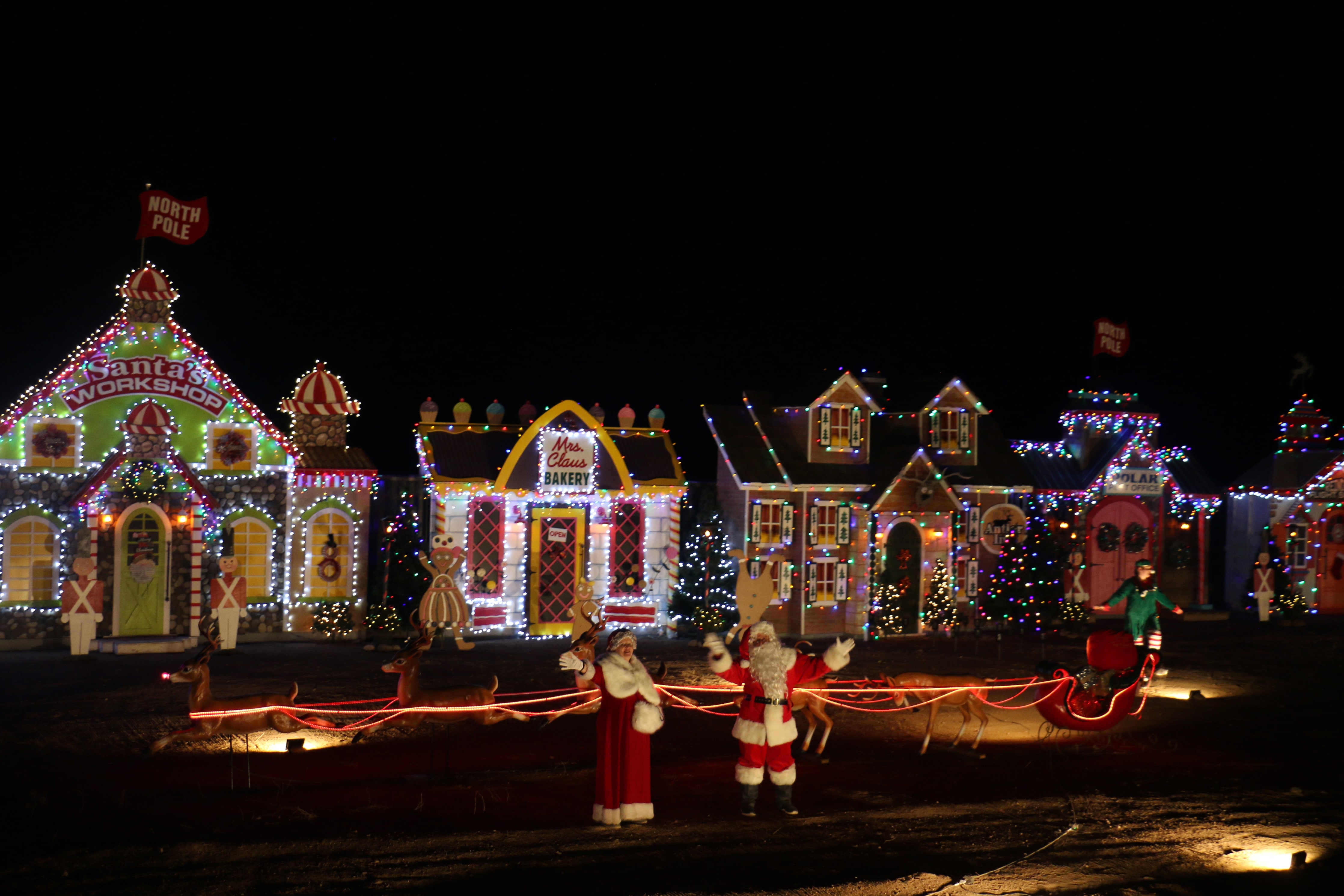 Santa and Mrs. Claus at the North Pole on Verde Canyon Railroad’s Magical Christmas Journey in Arizona.