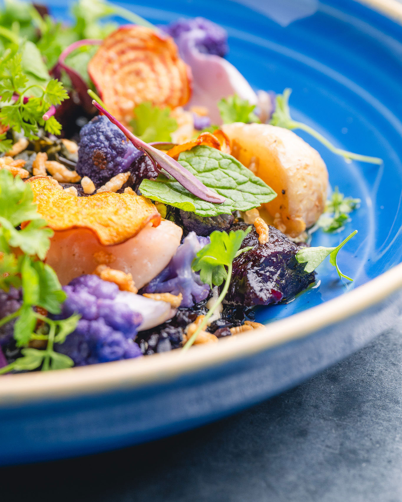 Purple cauliflower and beets in a salad at MagPie Cafe in Sacramento.