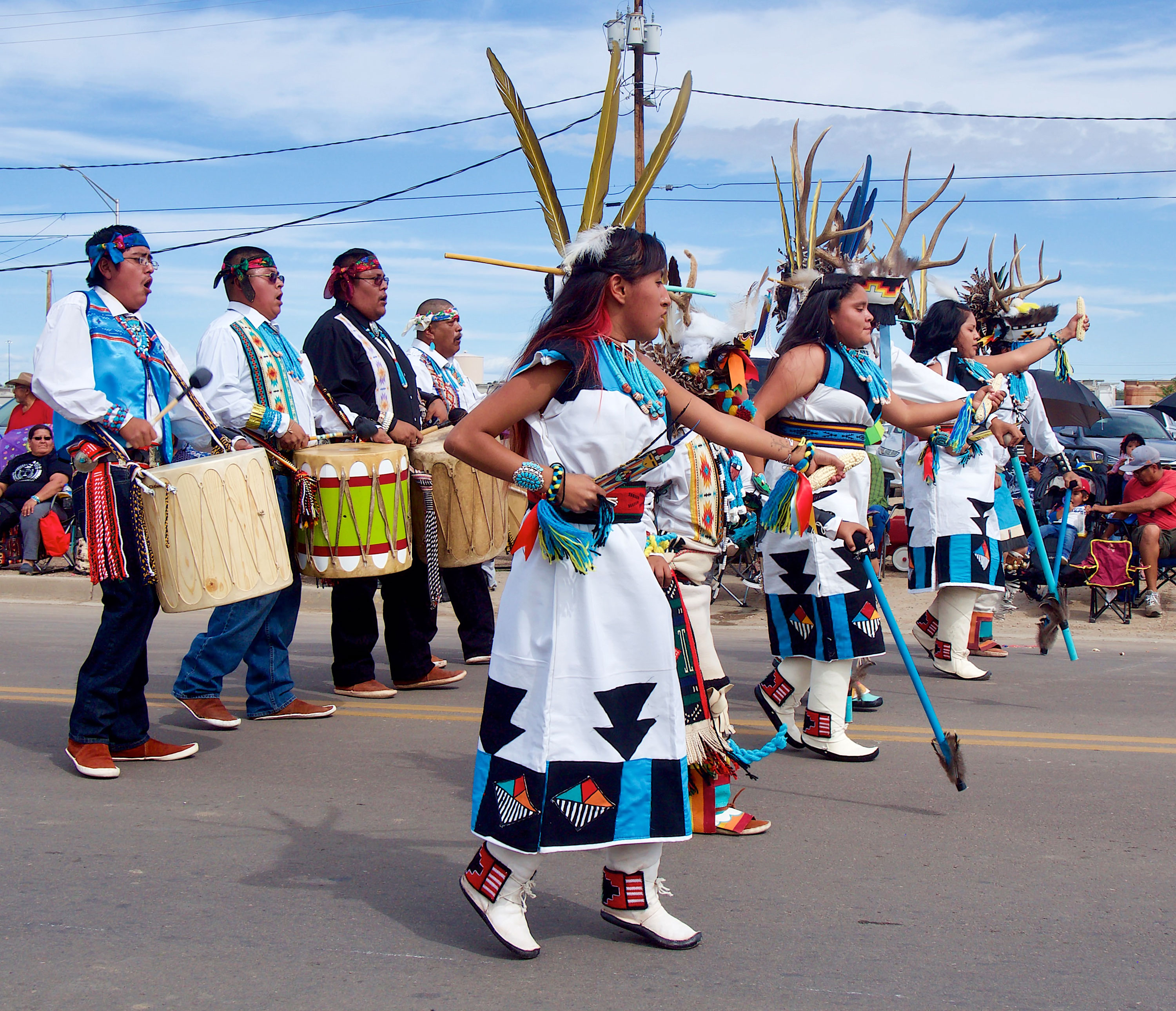 Zuni dancers and drummers perform at the Gallup Inter-Tribal Indian Ceremonial parade.