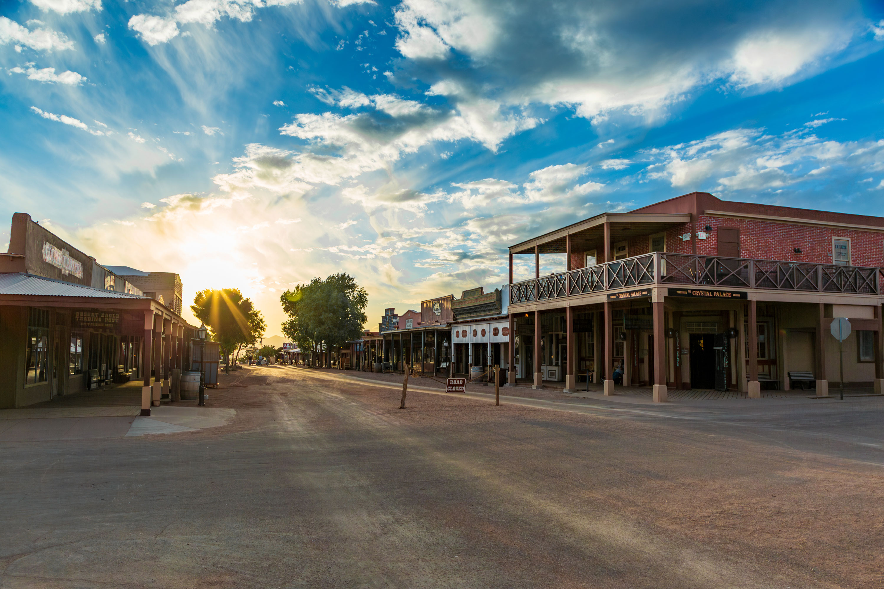 Sun rises over historic Tombstone, Arizona.