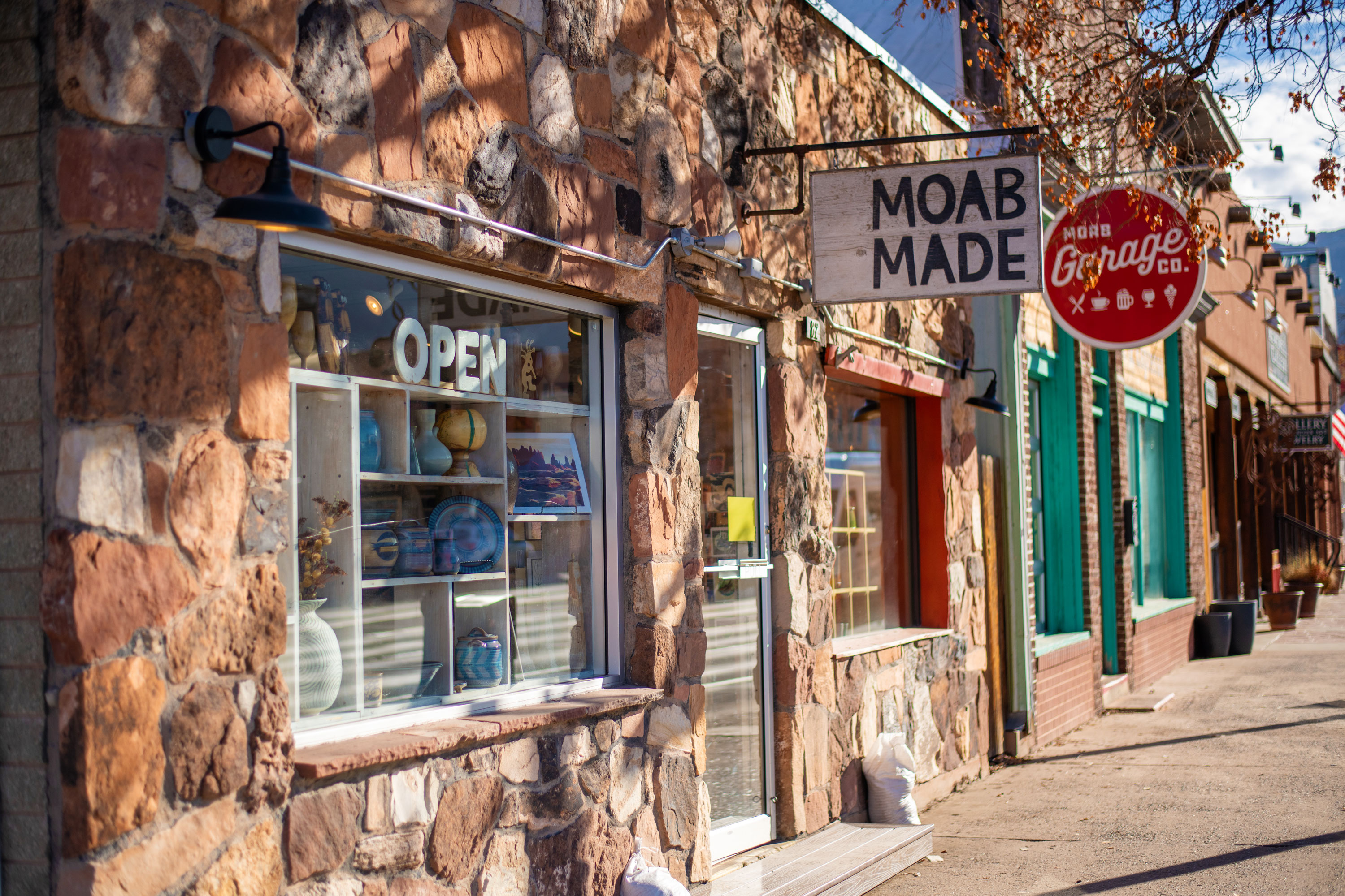 Stone-clad building that houses Moab Made in downtown Moab.